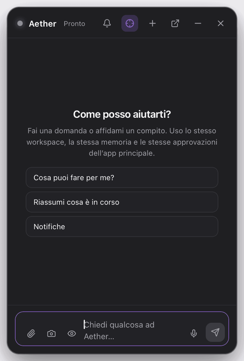 Il Companion aperto, con le richieste suggerite